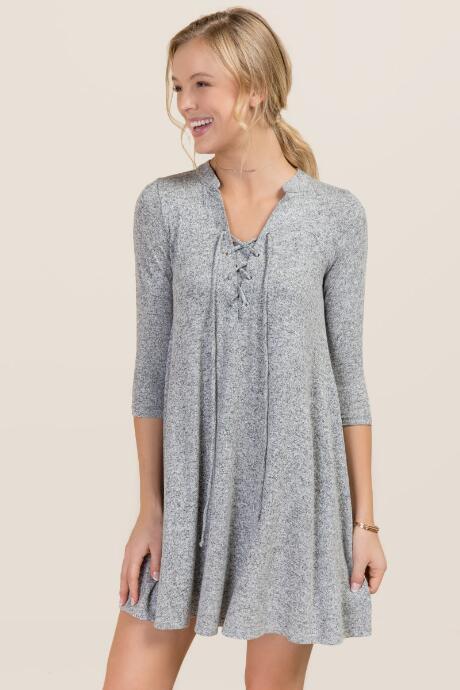 Francesca's Kirby Lace Up Shift Dress - Gray