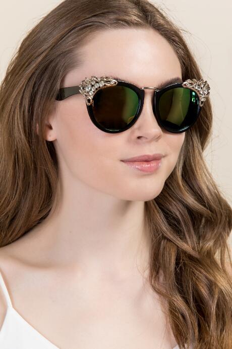 Francesca's Chelsea Ornate Winged Cat Eye Sunglasses - Black