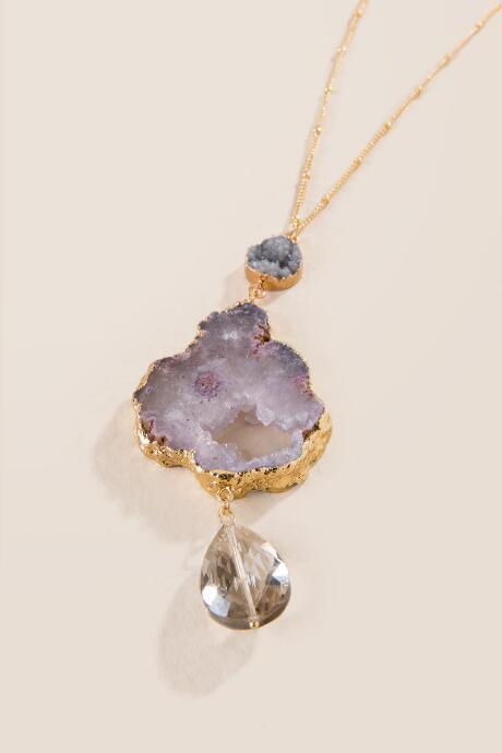 Francesca's Marietta Druzy Pendant Necklace - Gray