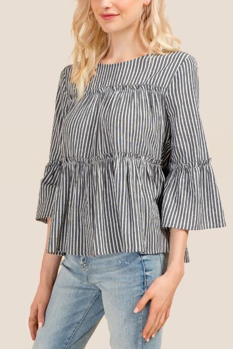 Francesca's Petra Striped Smocked Blouse - Chambray