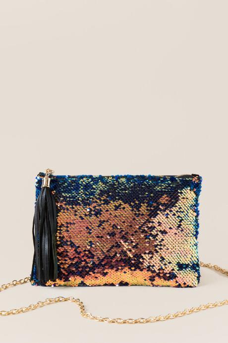 Francesca's Dalili Multi-colored Sequin Crossbody Clutch - Blue