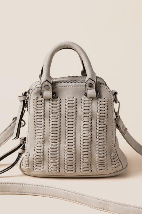 Francesca's Elle Whipstitched Distressed Mini Satchel - Light Gray