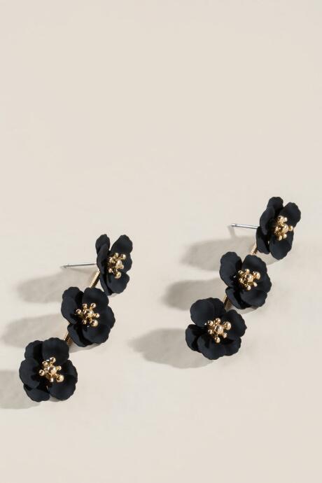 Francesca Inchess Hara Triple Flower Earrings In Black - Black