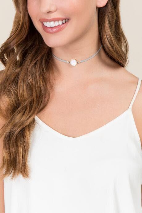 Francesca's Luna Opal Suede Choker In Gray - Gray