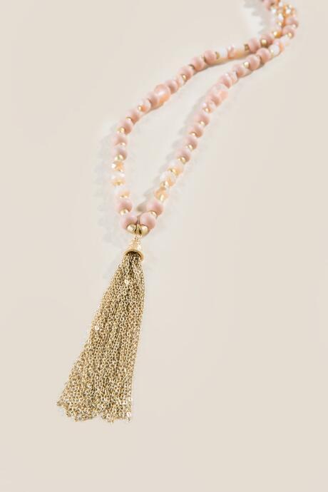 Francesca's Jena Beaded Metal Tassel Necklace - Rose
