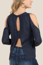 Blue Rain Avis Cold Shoulder Bar Back Pullover Sweater - Navy