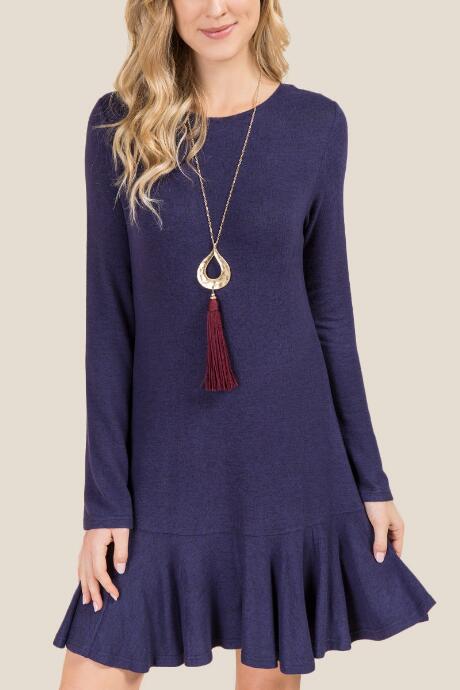 Alya Delana Flounce Hem Knit Dress - Navy