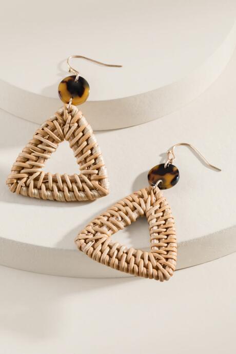 Francesca's Hanna Rattan Triangle Drop Earrings - Brown