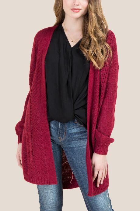 Francesca's Casey Open Twist Sleeve Cardigan - Burgundy
