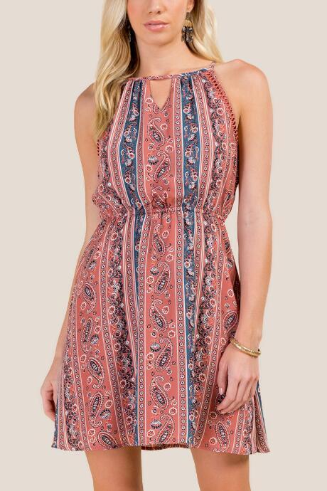 Francesca's Amina High Neck A-line Dress - Rose