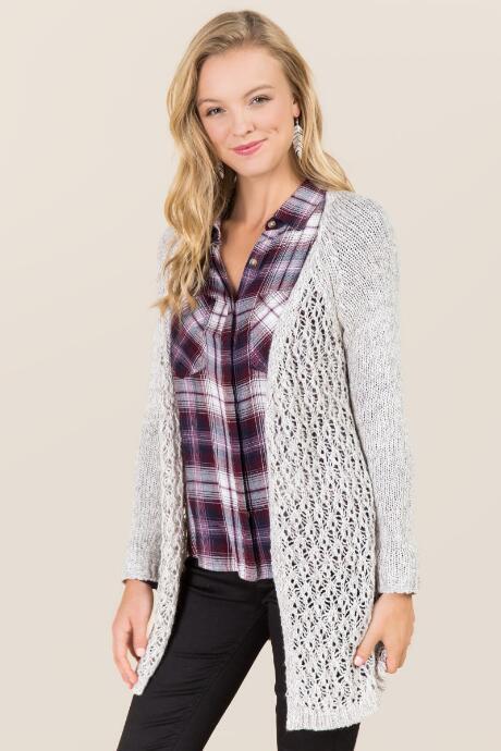 Mi Ami Delphine Crochet Lace Up Cardigan - Gray