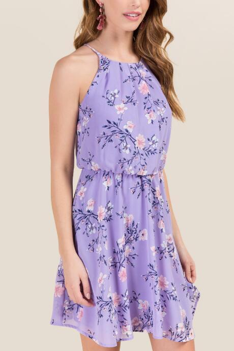 Francesca's Lauretta Floral A-line Dress - Orchid