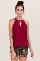Alya Shelia Peasant Neck Tassel Tank - Wine