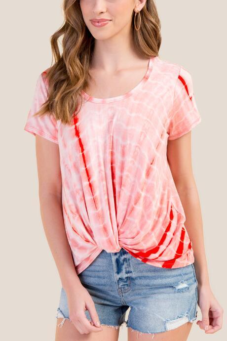Francesca Inchess Tara Tie Dye Twist Front Tee - Living Coral