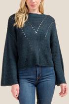 Francesca's Paige Pointelle Bell Sleeve Sweater - Pine