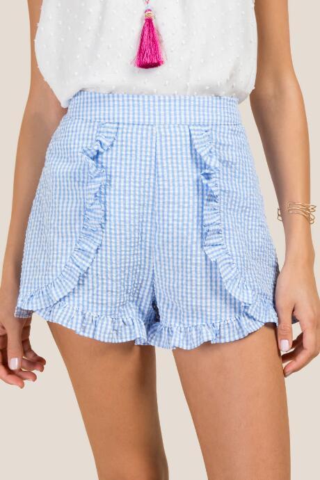 Francesca's Nyla Gingham Searsucker Shorts - Oxford Blue