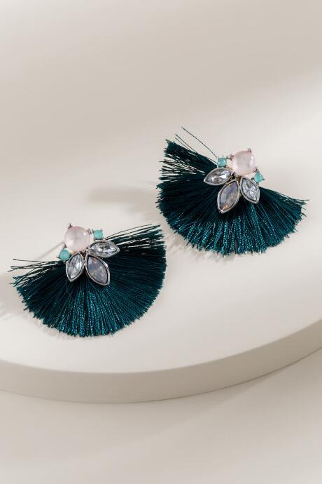 Francesca's Macy Tasseled Stud Earrings - Pine