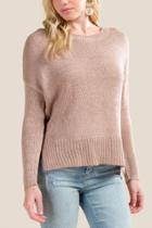 Francesca's Nico Elbow Patch Step Hem Sweater - Rose