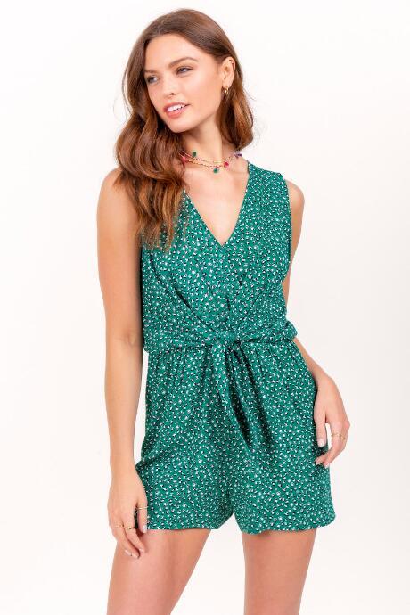 Francesca's Edith Front Knot Romper - Kelly Green