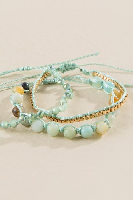 Francesca's Miranda Bead Pull Tie Bracelet Set In Mint - Mint