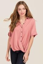 Tgla Sally Surplus Button Down Tencel Top - Rose