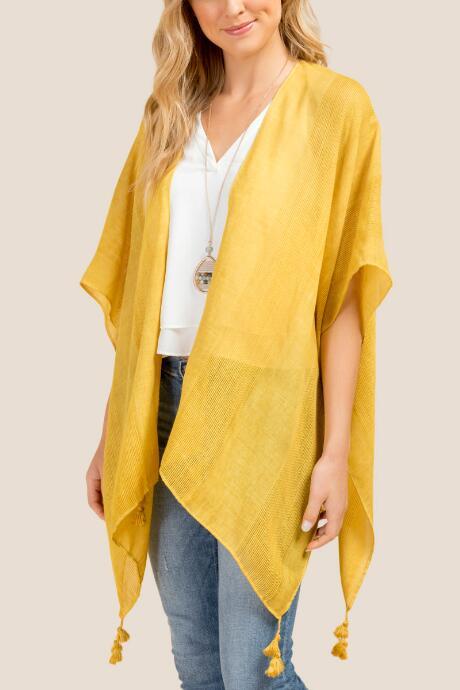 Francesca's Harvey Textured Tassel Ruana - Marigold