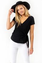 Francesca's Daniella Side Wrap Top - Black