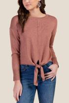 Francesca's Kamryn Tie Front Sweater - Cinnamon