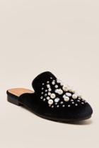 Francesca's Kandi Pearl & Stud Velvet Mule - Black