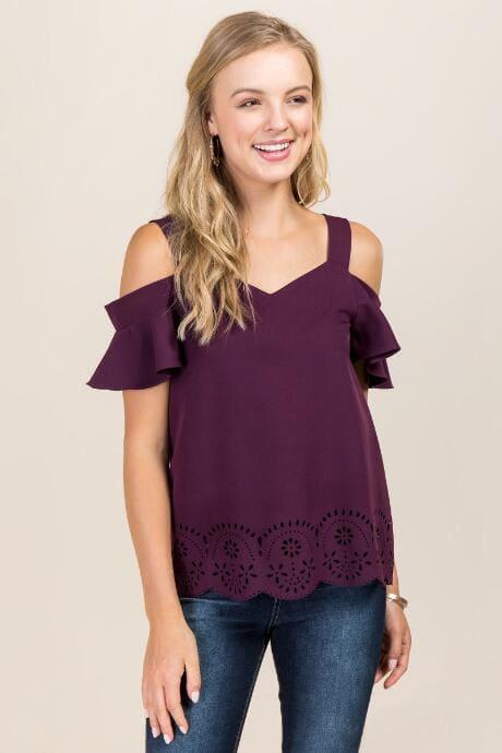 Blue Rain Danae Laser Cut Out Cold Shoulder Top - Purple