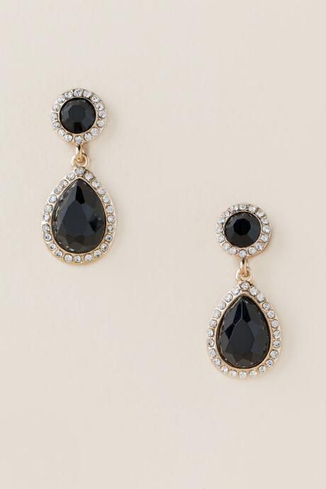 Francesca's Bree Pav Trim Teardrop Earring In Black - Black
