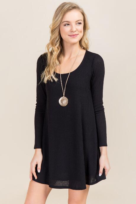 Alya Erin Waffle Shift Dress - Black
