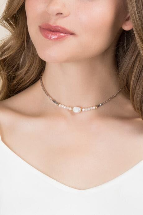 Francesca's Mckenzie Beaded Pearl Choker - Crisp Champagne