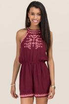 Francesca's Sha Embroidered Romper - Wine