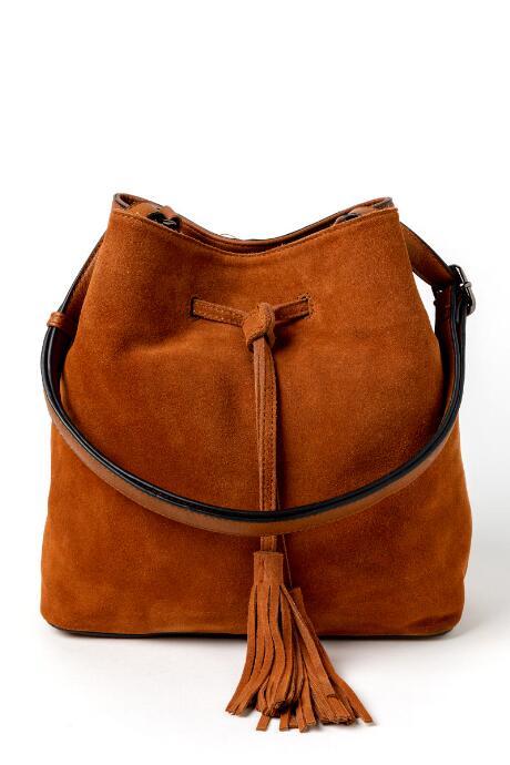 Francesca's Dawn Suede Bucket Handbag - Tan