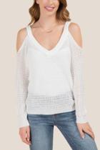 Francesca's Cassidy V Neck Cold Shoulder Sweater - White