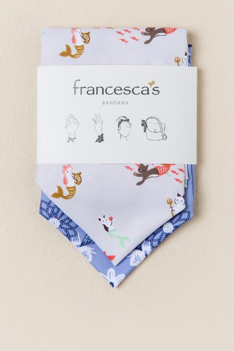 Francesca's Emma 2 Pack Mermaid Cat And Floral Print Scarves - White