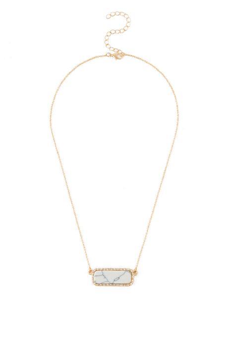 Francesca's Holly Rectangle Stone Pendant Necklace In White - White
