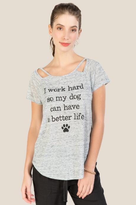 Francesca's Work Hard So Dog Has Good Life Graphic Tee - Heather Gray