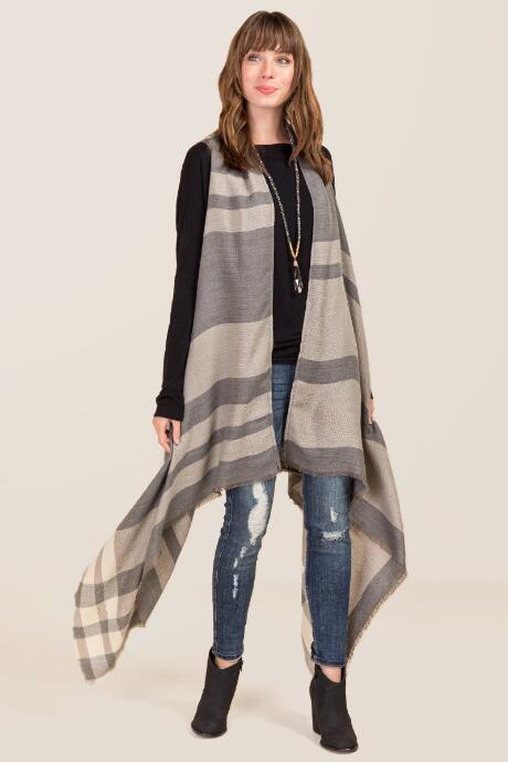 Francesca's Lois Gray And Ivory Plaid Vest - Heather Gray