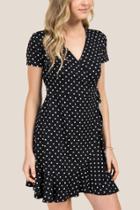 Francesca's Jamie Ruffle Polka Dot Wrap Dress - Black