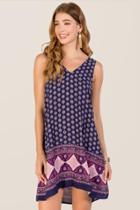 Blue Rain Zeri Border Print Shift Dress - Navy