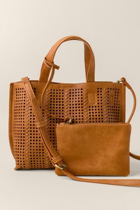 Francesca's Adriana Perforated Mini Tote - Cognac