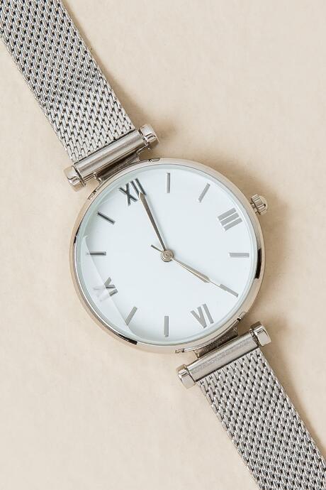 Francesca's Mira Mesh Band Watch - Silver