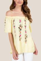 Francesca's Dottie Floral Embroidered Off The Shoulder Top - Lemonade