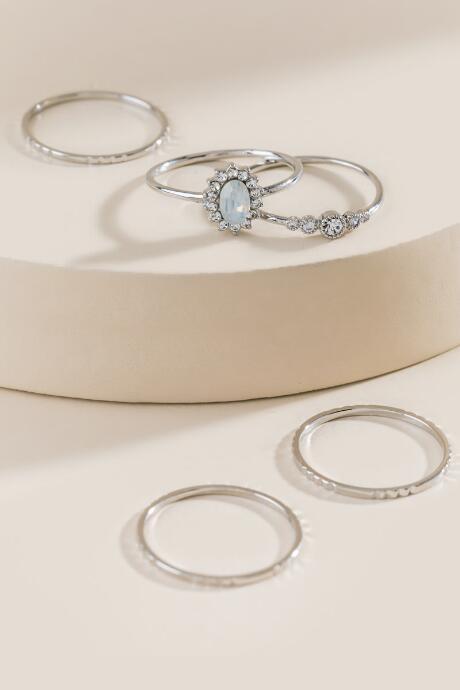 Francesca's Alanna Opal Ring Set - Silver