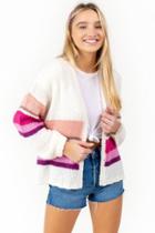 Francesca's Stacy Stripe Balloon Sleeve Cardigan - White