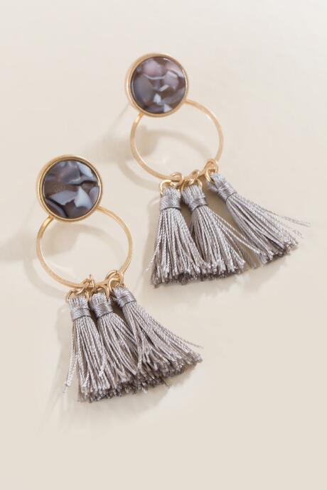 Francesca's Marinda Tassel Earrings - Gray