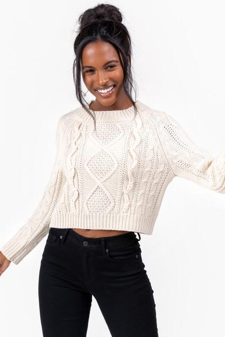 Francesca's Justice Braided Cable Sweater - Taupe