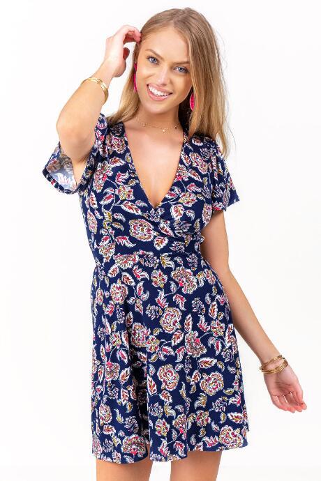 Francesca's Donnie Floral Wrap Dress - Navy